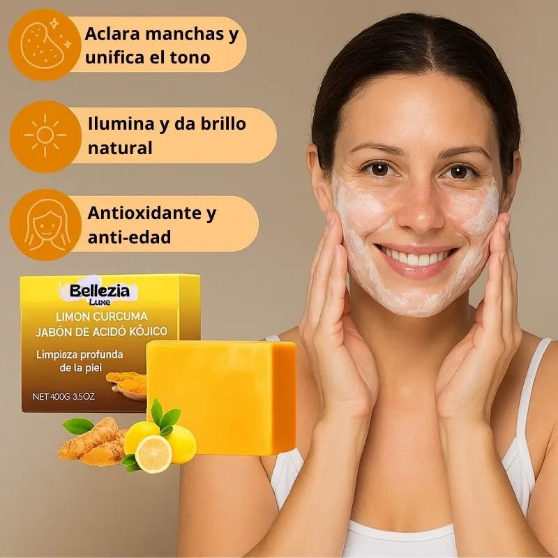 Jabón de Ácido Kójico de Limón y Cúrcuma - Bellezia Luxe